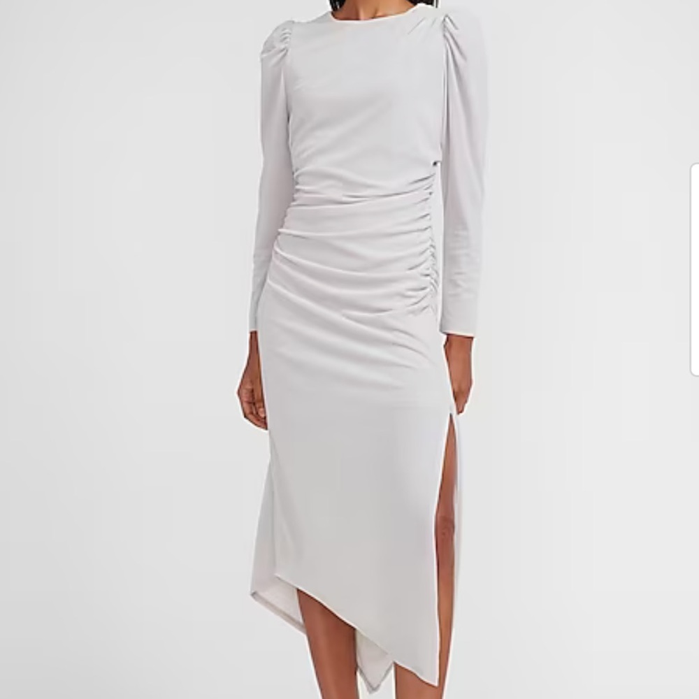 Velvet Ruched Side Asymmetrical Midi Dress